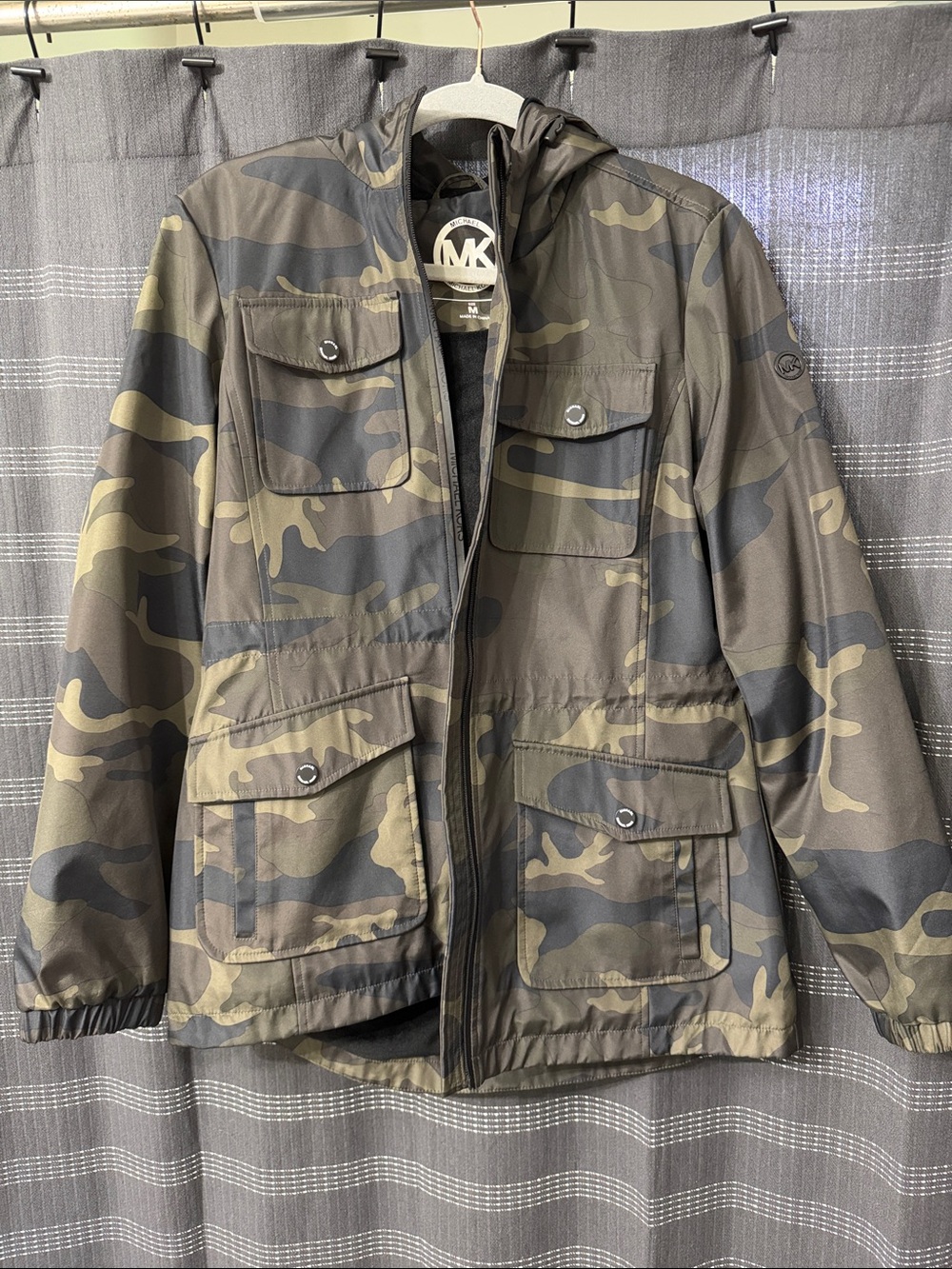 Michael Kors Olive and Black Camo Hooded Field Jacket